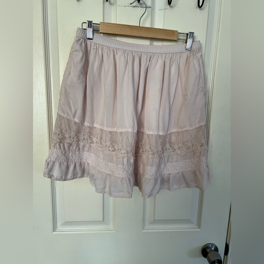 Abercrombie & Fitch Pale Pink A-Line Lace Trim Skirt